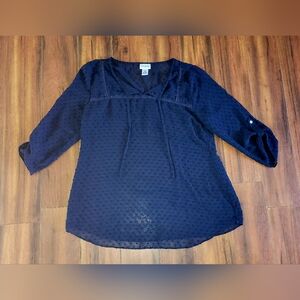 Women's Motherhood Maternity Navy Blue Sheer Blouse 3/4 Sleeves